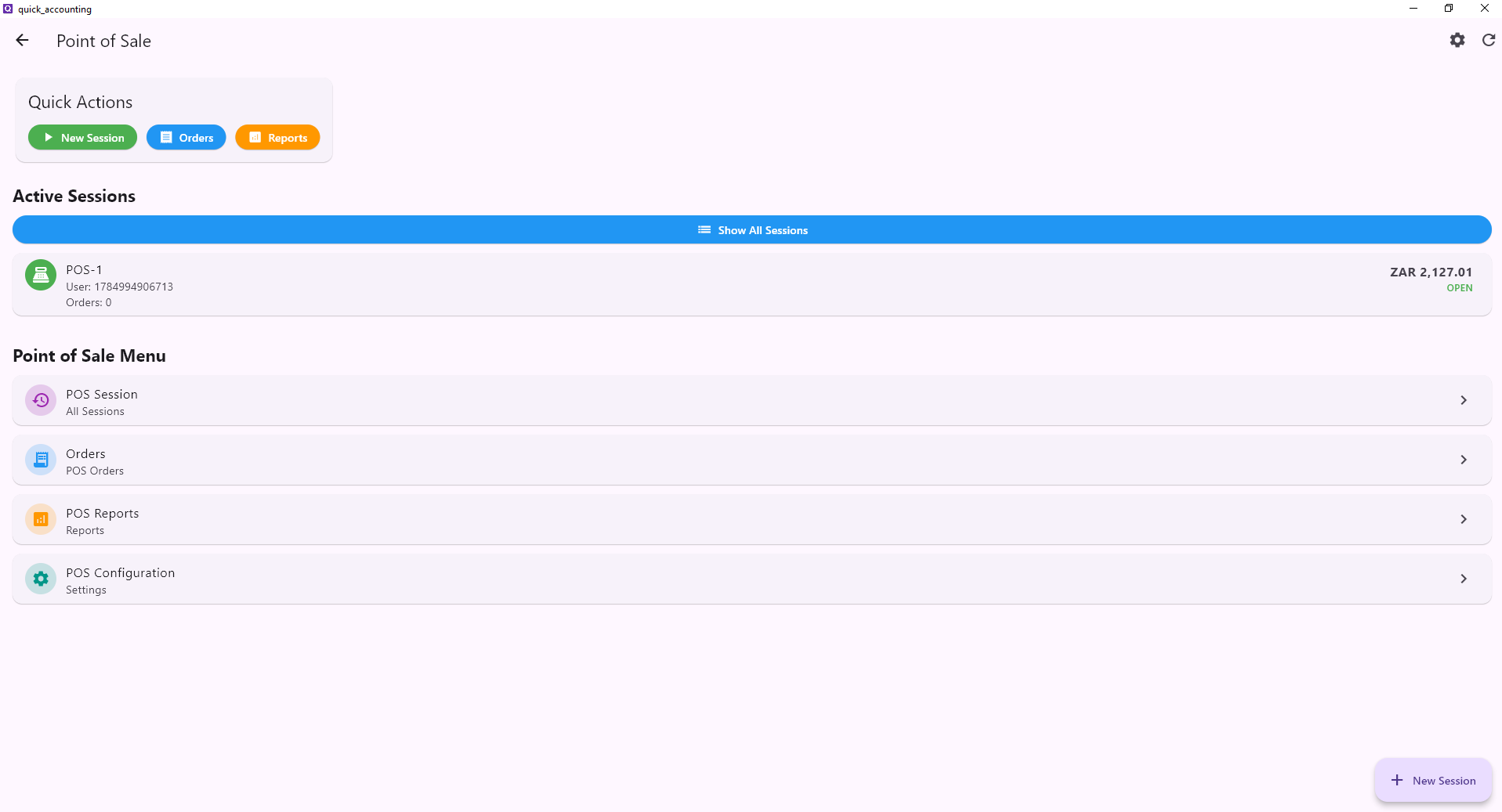 Quick POS product list