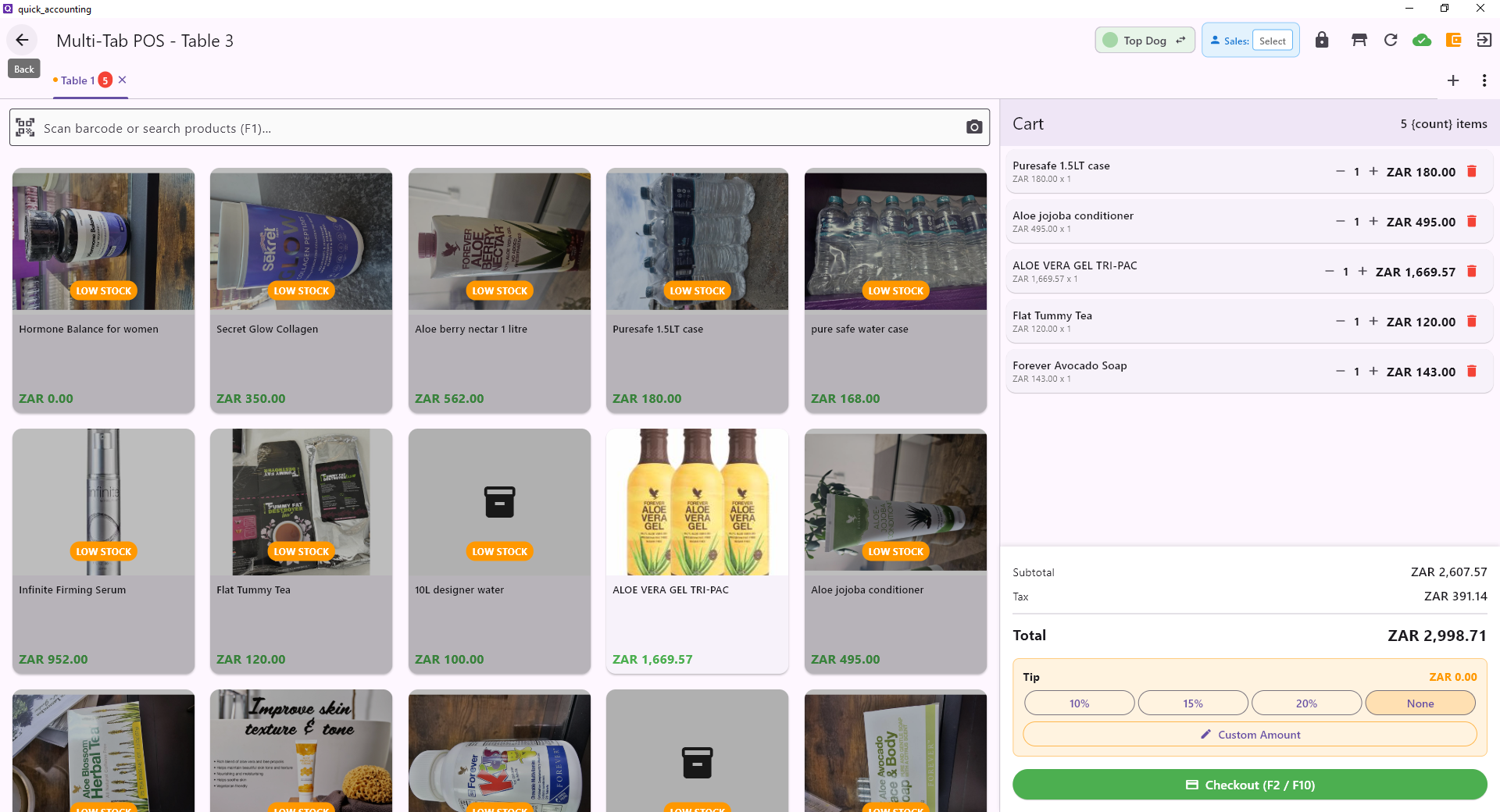 Quick POS checkout screen